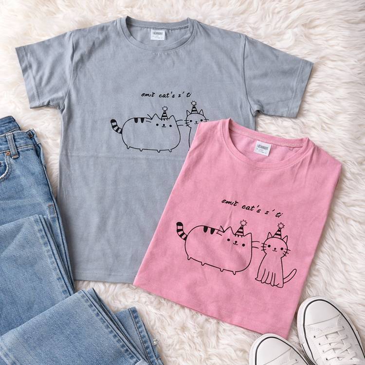تیشرت نخ پنبه چاپ دو گربه