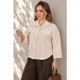 شومیز زنانه باکسی دو جیب شیری