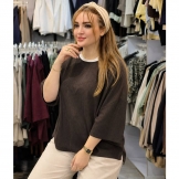 شومیز زنانه باکسی جلو بسته قهوه ای تیره