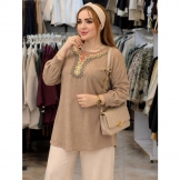 تونیک زنانه گلدوزی قهوه‌ای