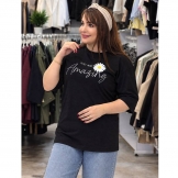 تیشرت زنانه لانگ بابونه مشکی
