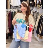 تیشرت باکسی زنانه (FU) صورتی ملایم