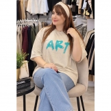 تیشرت باکسی زنانه (FU) خاکی