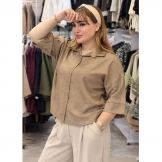 شومیز زنانه باکسی تنسل قهوه‌ای روشن