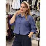  شومیز زنانه باکسی تنسل آبی پررنگ