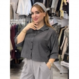  شومیز زنانه باکسی تنسل طوسی تیره