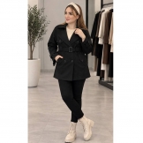   بارانی زنانه کتان یقه انگلیسی مشکی
