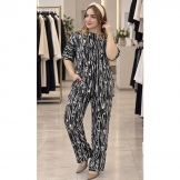 تیشرت و شلوار نخی زنانه مشکی سفید