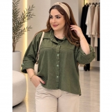 شومیز کتان رو دوخت زیتونی