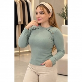 بلوز فانریپ سرشانه دکمه سبز ملایم