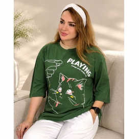 تیشرت باکسی گربه سبز