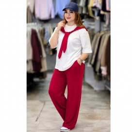 ست تیشرت و شلوار شال گردن دار زرشکی