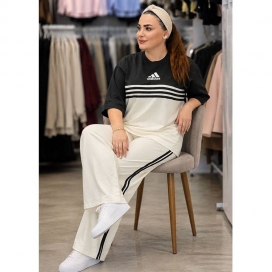 ست تیشرت و شلوار زنانه آدیداس مشکی کرم