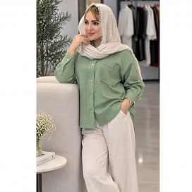 شومیز زنانه تک جیب سبز ملایم