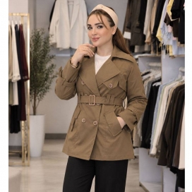 بارانی کتان یقه انگلیسی قهوه ای