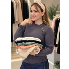 بلوز فانریپ سرشانه دکمه طوسی تیره
