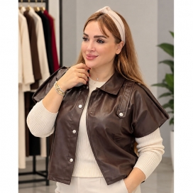 وست چرم چهار دکمه قهوه ای